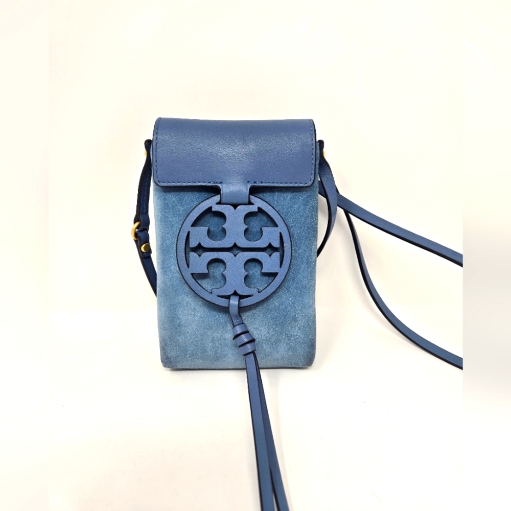 Tory Burch Sky Blue Suede & Leather Crossbody Phone Bag